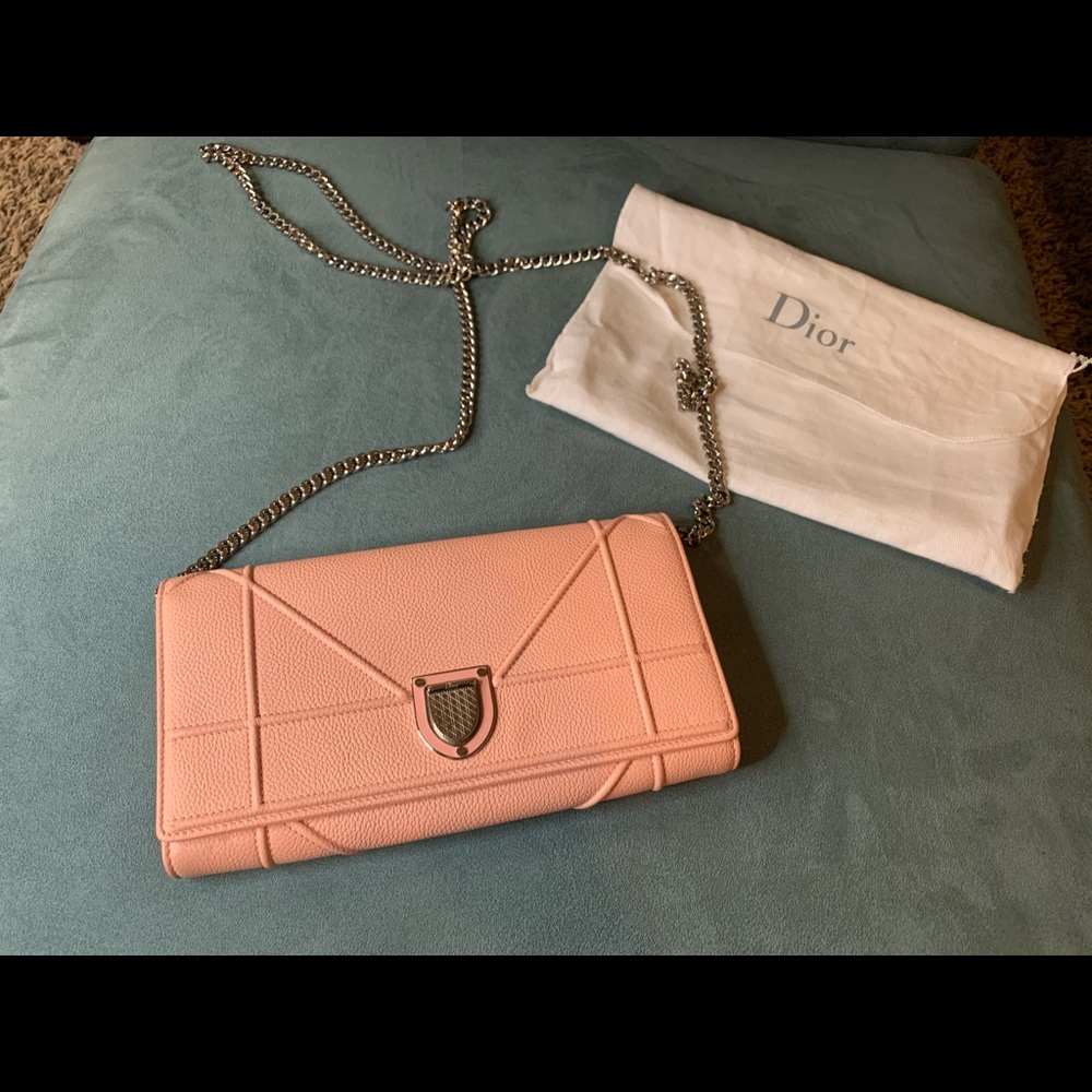 Dior diorama beige pink wallet on chain